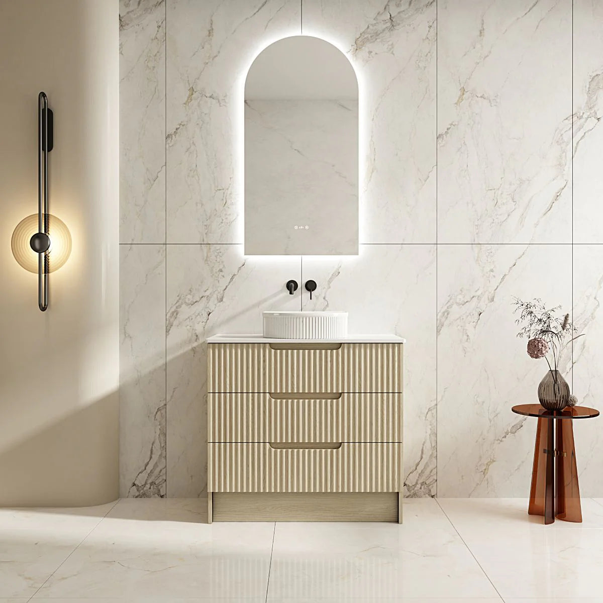 Rhea Fluted Freestanding Vanity Natural Oak