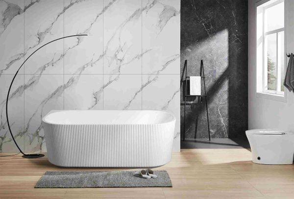 Rose 1500mm Fluted Back-to-Wall Matt White Bathtub - Living and Bathroom