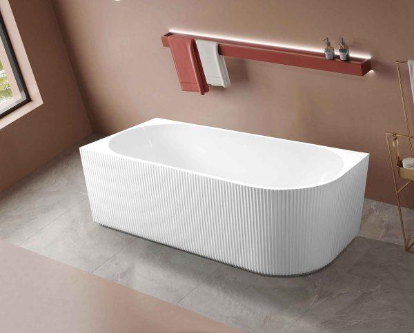Rose 1500mm V-Groove Left-Hand Corner Matt White Bathtub - Living and Bathroom