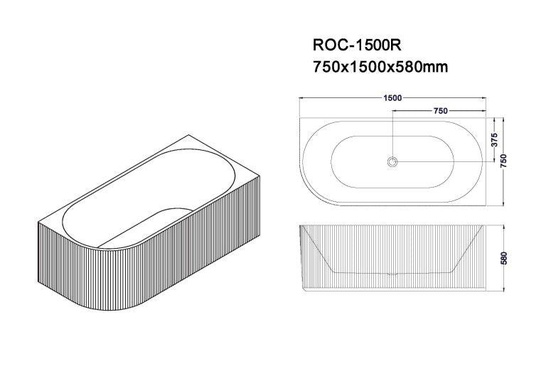 Rose 1500mm V-Groove Right-Hand Corner Matt White Bathtub - Living and Bathroom