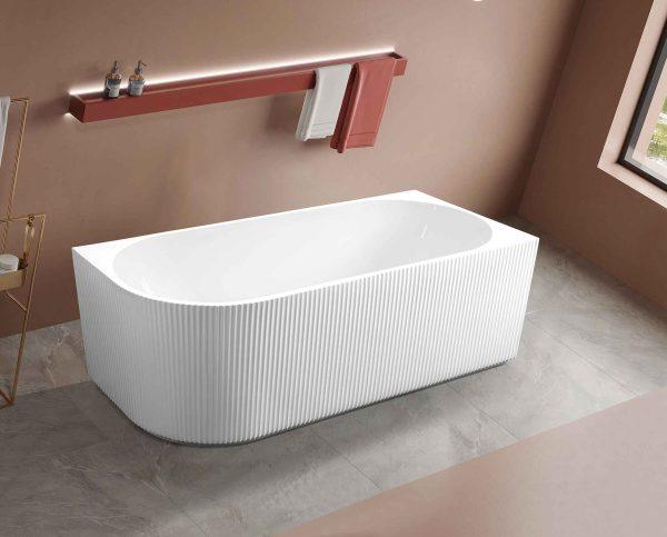 Rose 1700mm V-Groove Right-Hand Corner Matt White Bathtub - Living and Bathroom