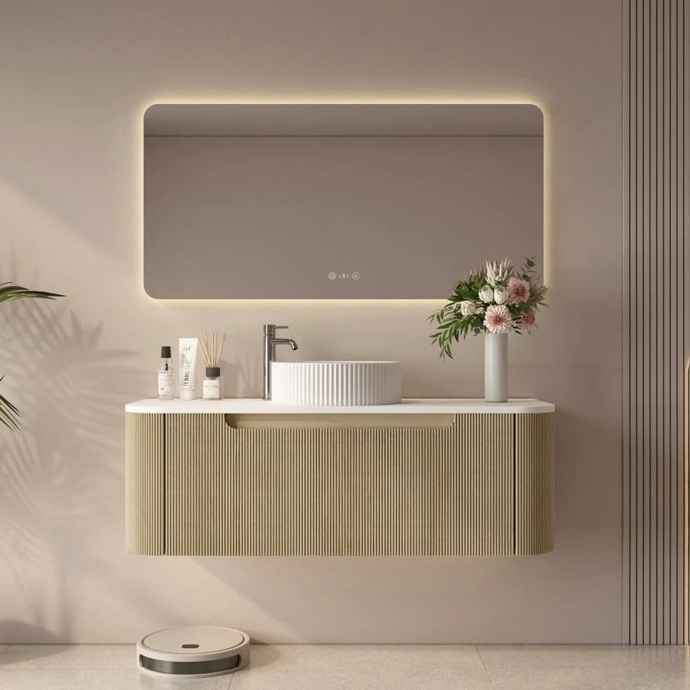 Rome Fluted Curve Wallhung Vanity Blur Oak