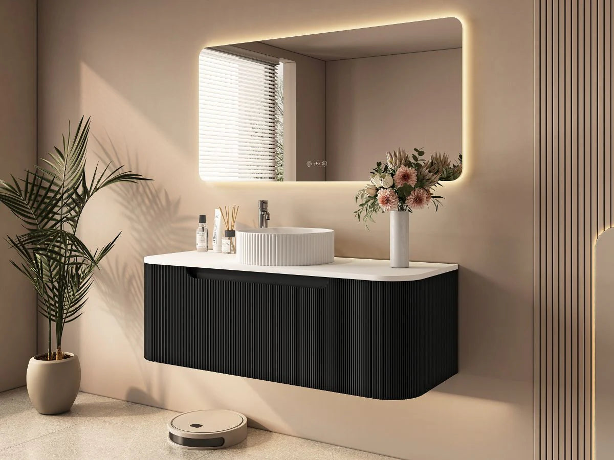 Rome Fluted Curve Wallhung Vanity Matte Black