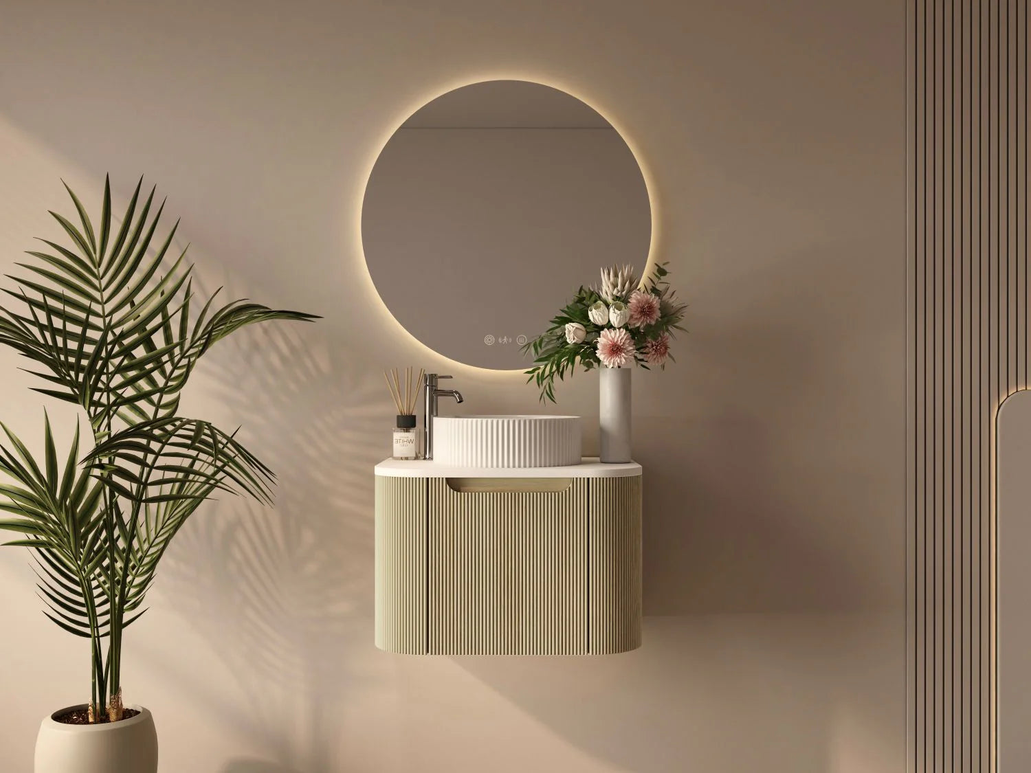 Rome Fluted Curve Wallhung Vanity Blur Oak