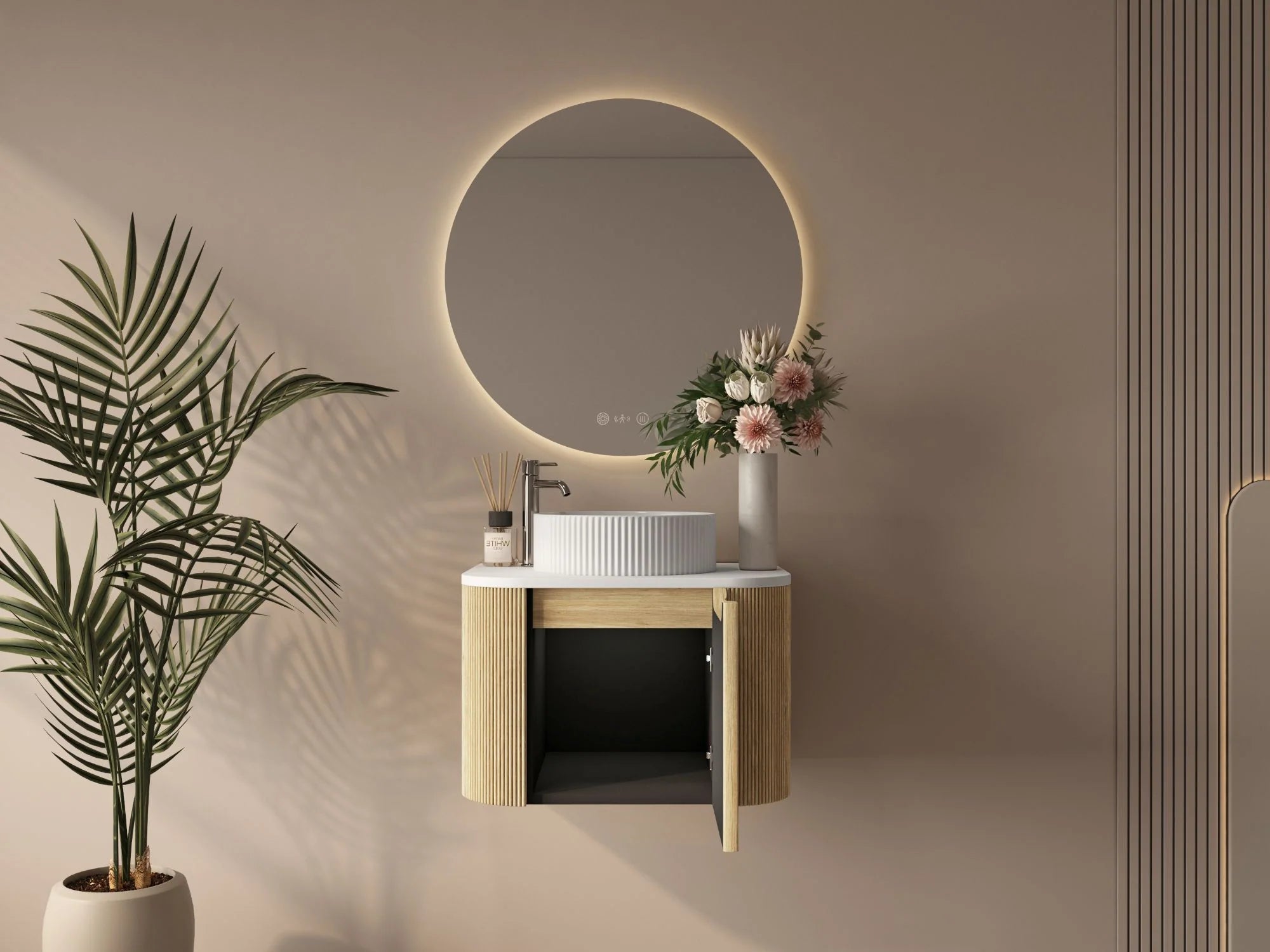 Rome Fluted Curve Wallhung Vanity Blur Oak