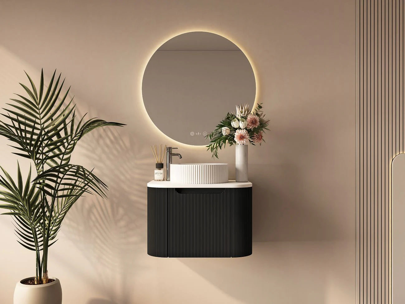Rome Fluted Curve Wallhung Vanity Matte Black