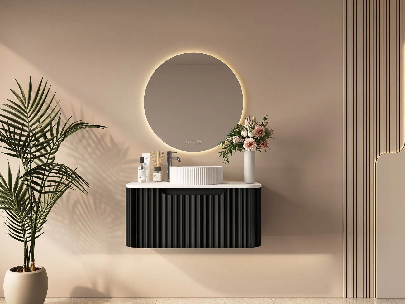 Rome Fluted Curve Wallhung Vanity Matte Black