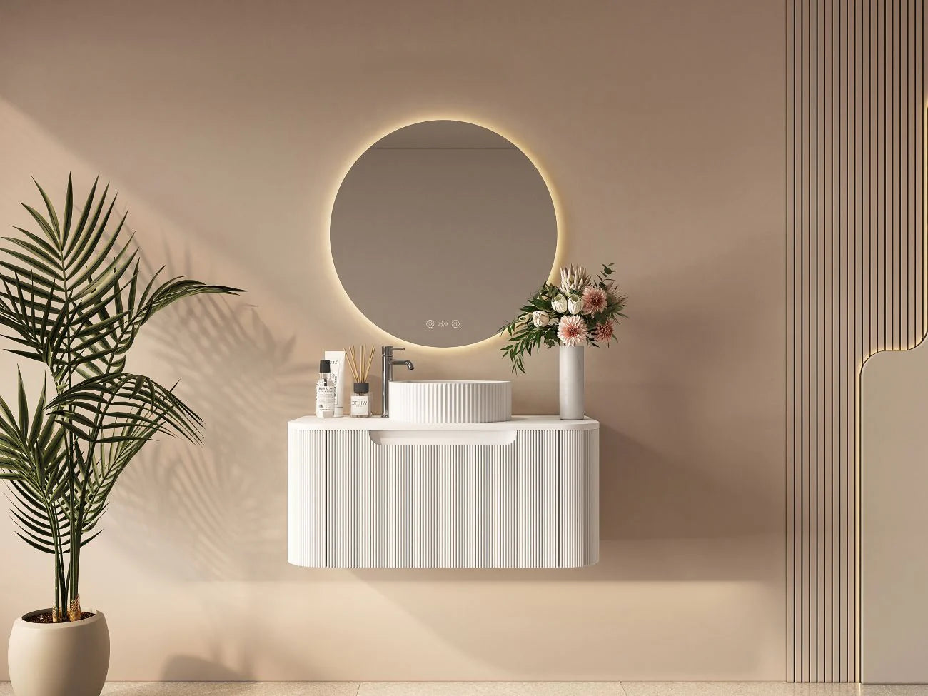 Rome Fluted Curve Wallhung Vanity Matte White