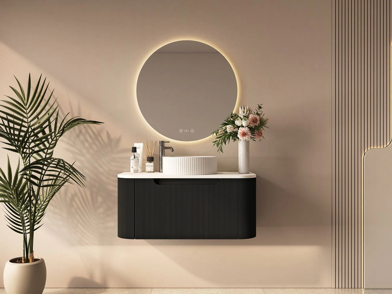 Rome Fluted Curve Wallhung Vanity Matte Black