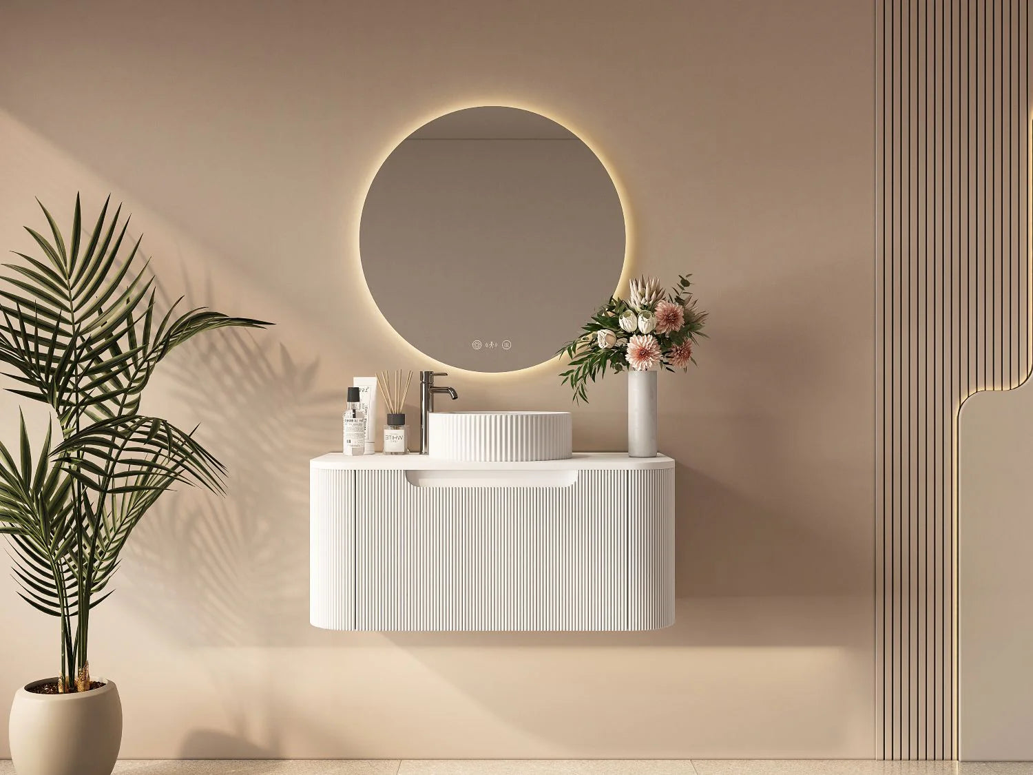 Rome Fluted Curve Wallhung Vanity Matte White