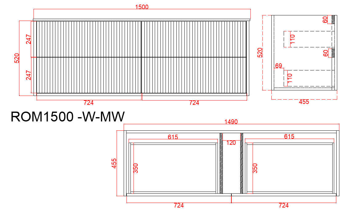 Rome PVC Fluted Waterproof  Wall Hung Bathroom Vanity  Matte White