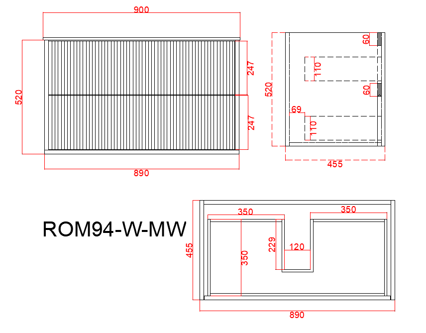 Rome PVC Fluted Waterproof  Wall Hung Bathroom Vanity  Matte White