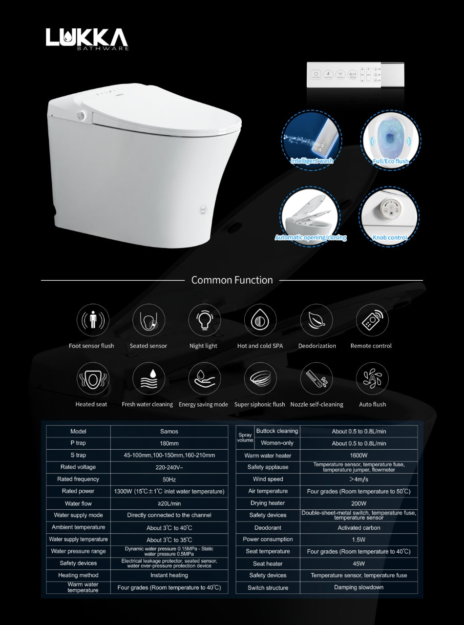 Samos Back to Wall Smart Toilet Suite With Auto Open/Close