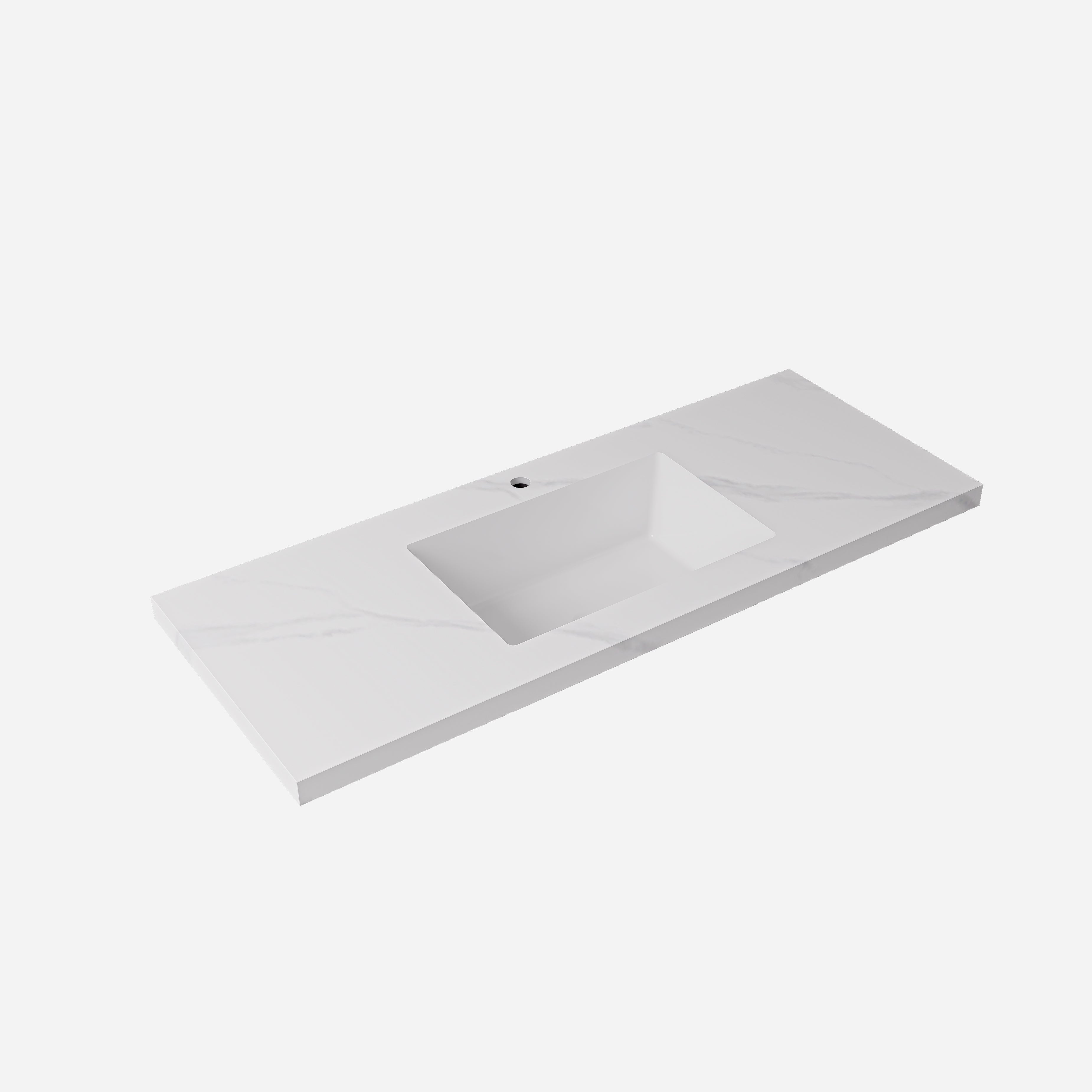 Carrara White Undermount Sintered Stone Top With Seamless Ceramic Basin With Tap Hole