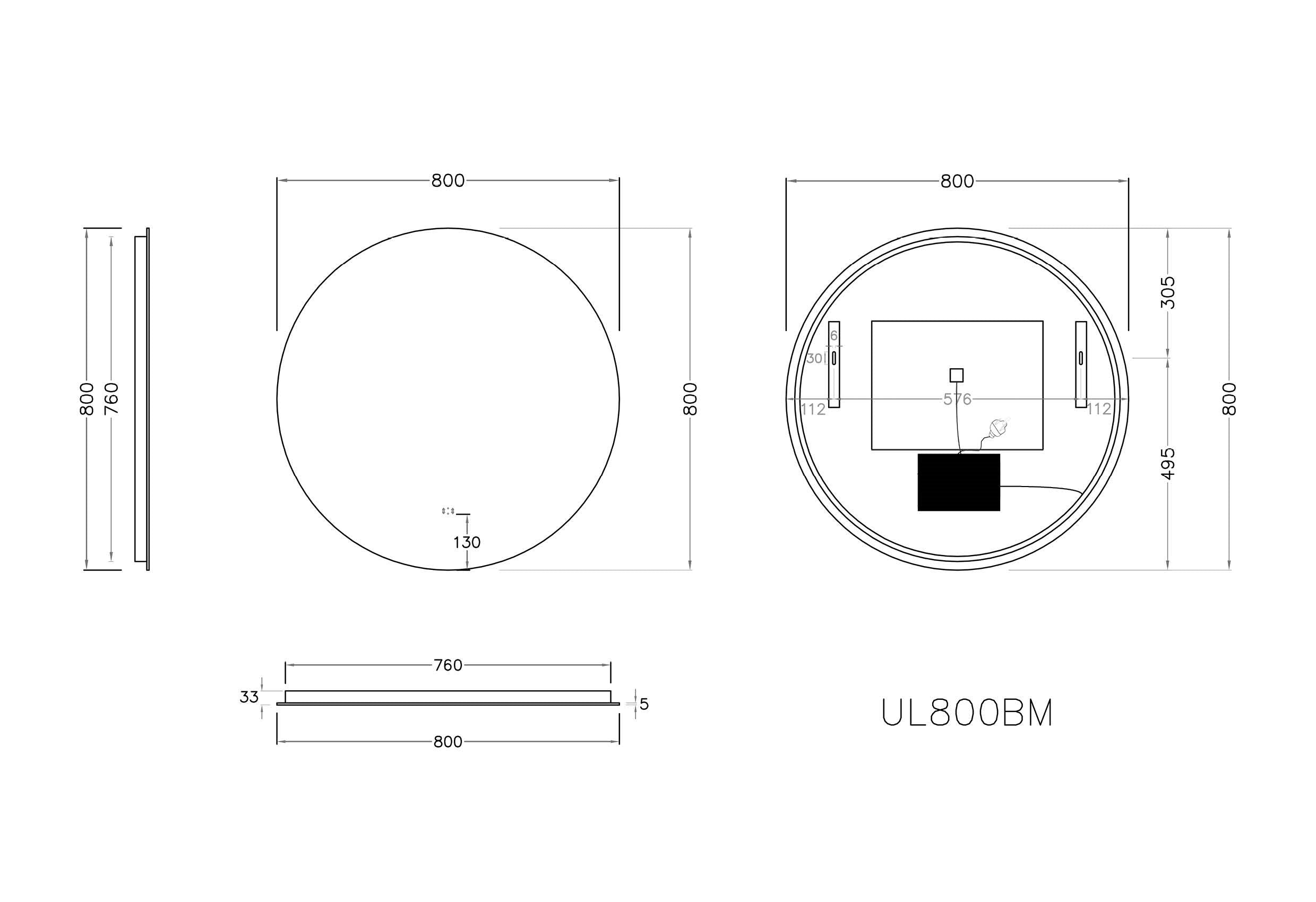 Luna Round Frameless Backlit LED Mirror