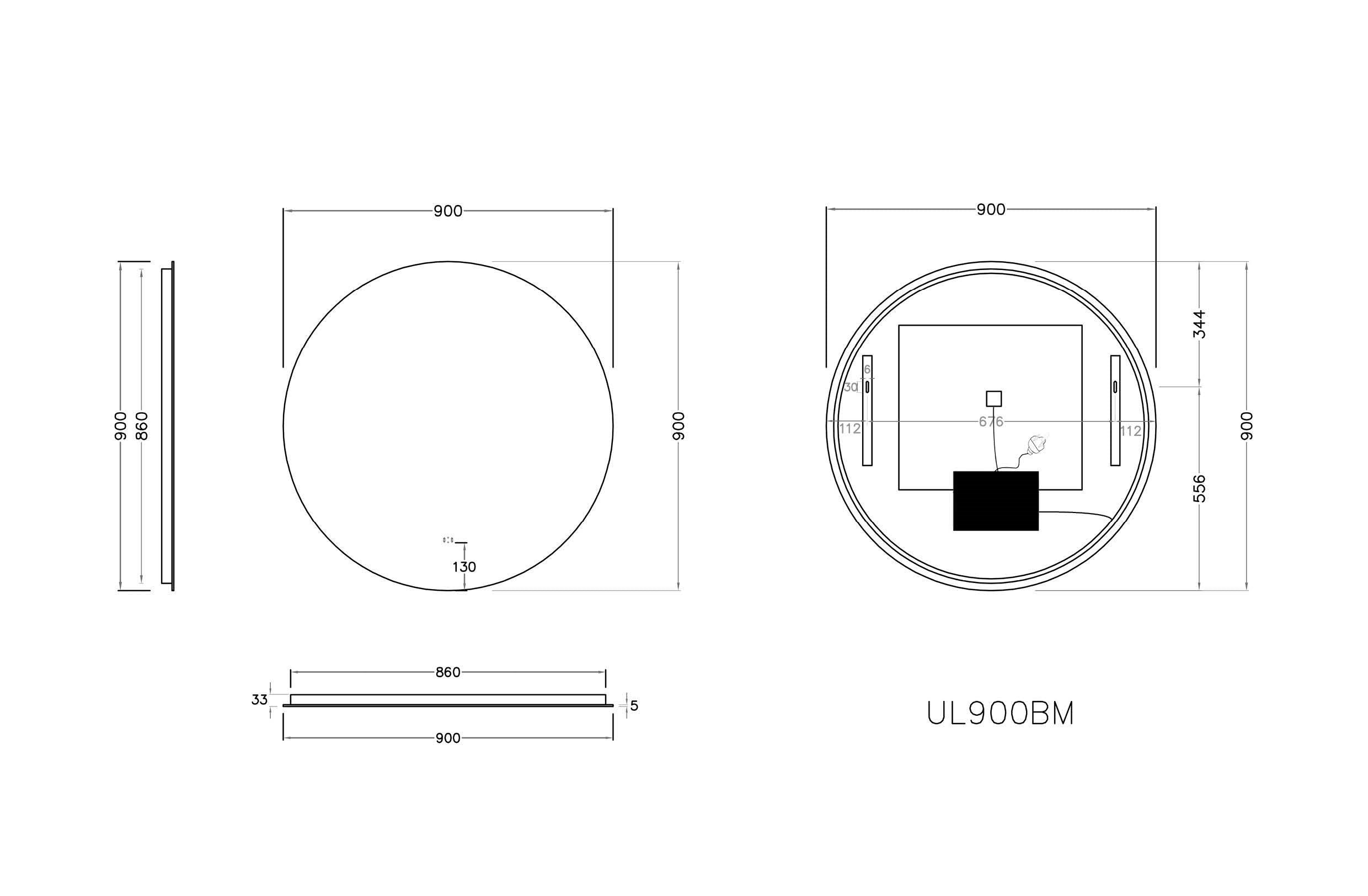 Luna Round Frameless Backlit LED Mirror