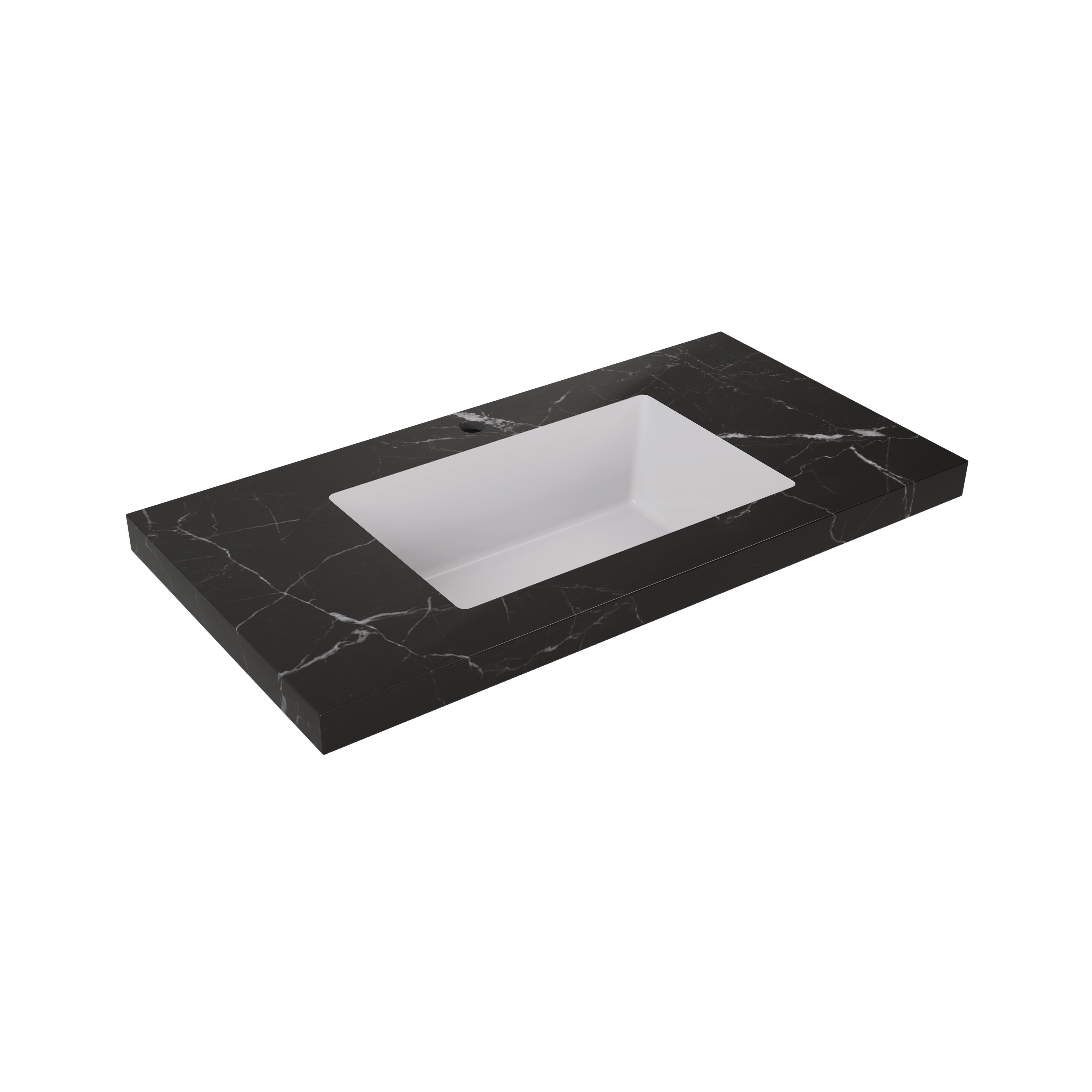 Calacatta Night Black Undermount Sintered Stone Top With Seamless Ceramic Basin With Tap Hole