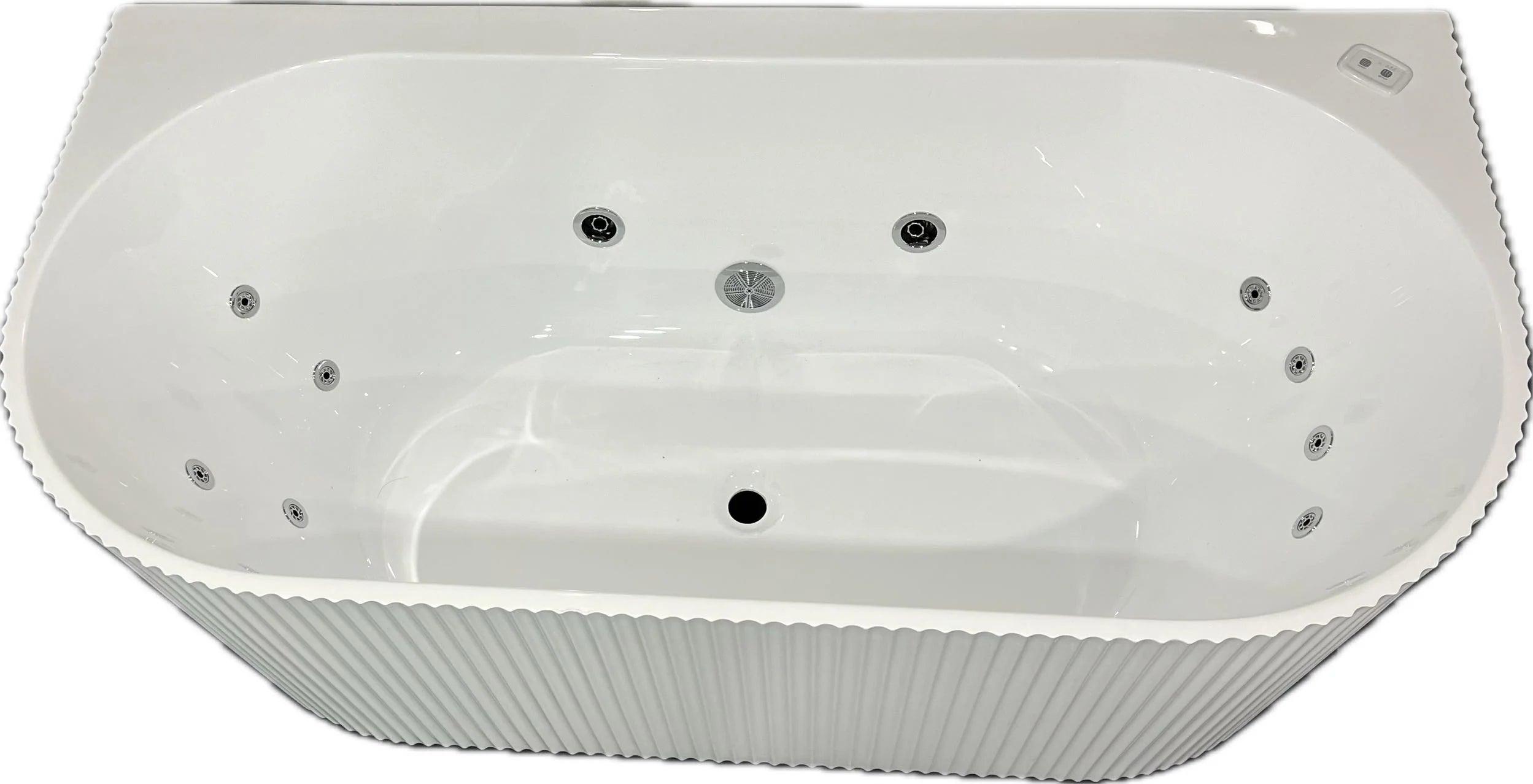 Mallorca 1500/1700mm Gloss White/Black Fluted 10 Jets Back to Wall Freestanding Spa Bath - Living and Bathroom