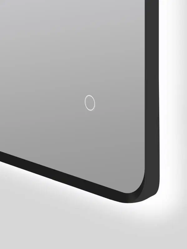 810*610mm Matte Black Aluminum Framed Curved Rim Rectangle 3 Color Lighting Backlit LED Mirror Touch Sensor Switch Wall Mounted Vertical or Horizontal
