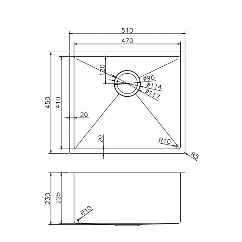 Round Corner Stainless Steel Gun Metal Grey PVD Coating Single Bowl Kitchen Sink(with Bottom Tray) 510*450*230mm