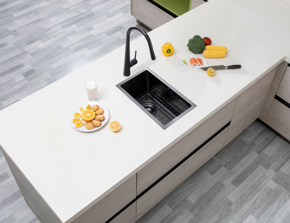 Round Corner Stainless Steel Gun Metal Grey PVD Coating Single Bowl Kitchen Sink(with Bottom Tray) 250*450*215mm