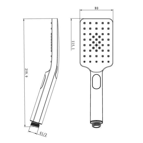 Brushed Nickel Brass Square Handheld Shower Spray Head - Living and Bathroom
