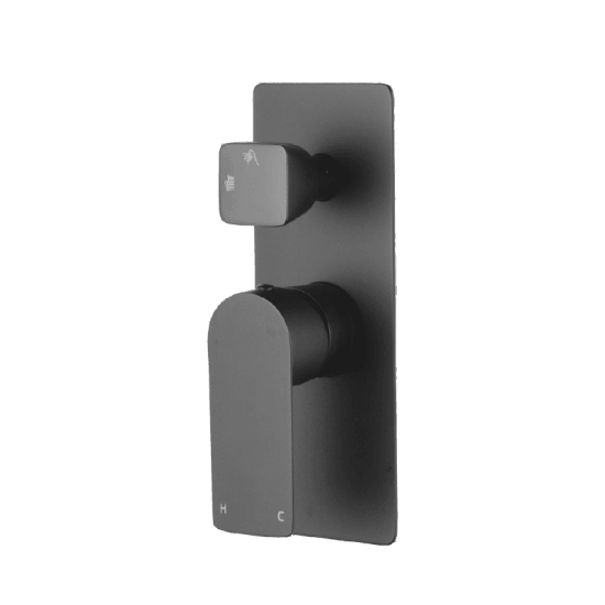 VOG Solid Brass Brushed Gun Mental Grey Bath/Shower Wall Mixer with Diverter Wall Mounted - Living and Bathroom