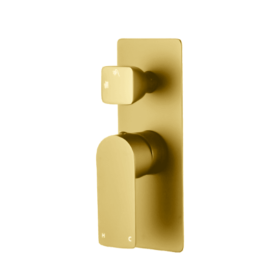 VOG Solid Brushed Brass Bath/Shower Wall Mixer with Diverter Wall Mounted - Living and Bathroom