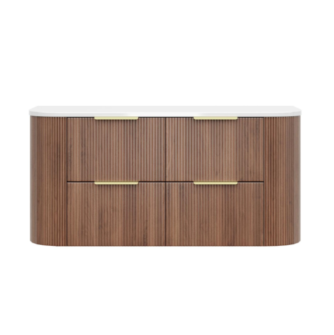 Artis PVC Fluted Curved Waterproof Double Drawer Wall Hung Bathroom Vanity Prime Oak