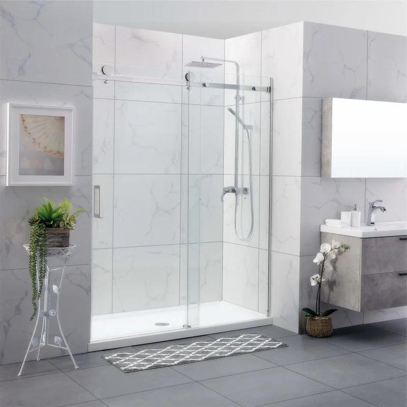Frameless Adjustable Wall to Wall Sliding Shower Screen Chrome - Living and Bathroom