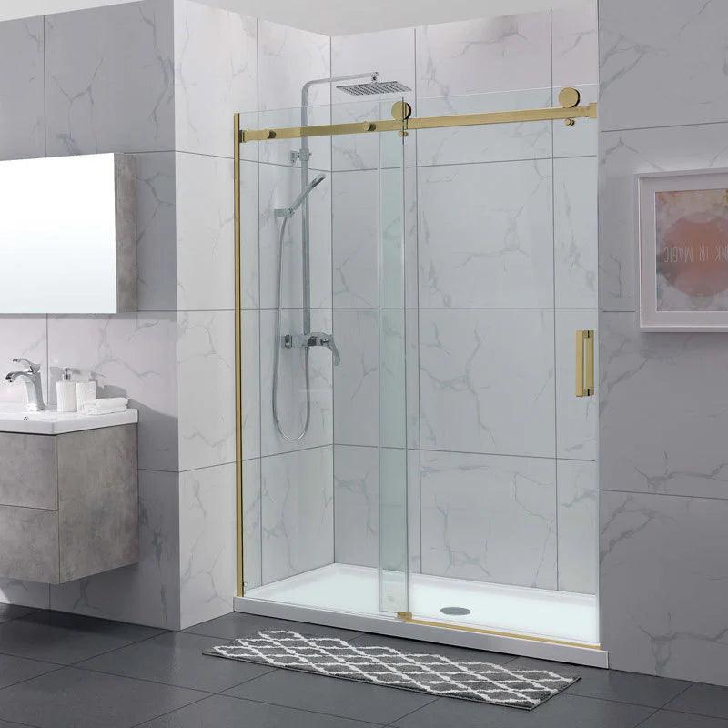 Frameless Adjustable Wall to Wall Sliding Shower Screen Brushed Gold - Living and Bathroom