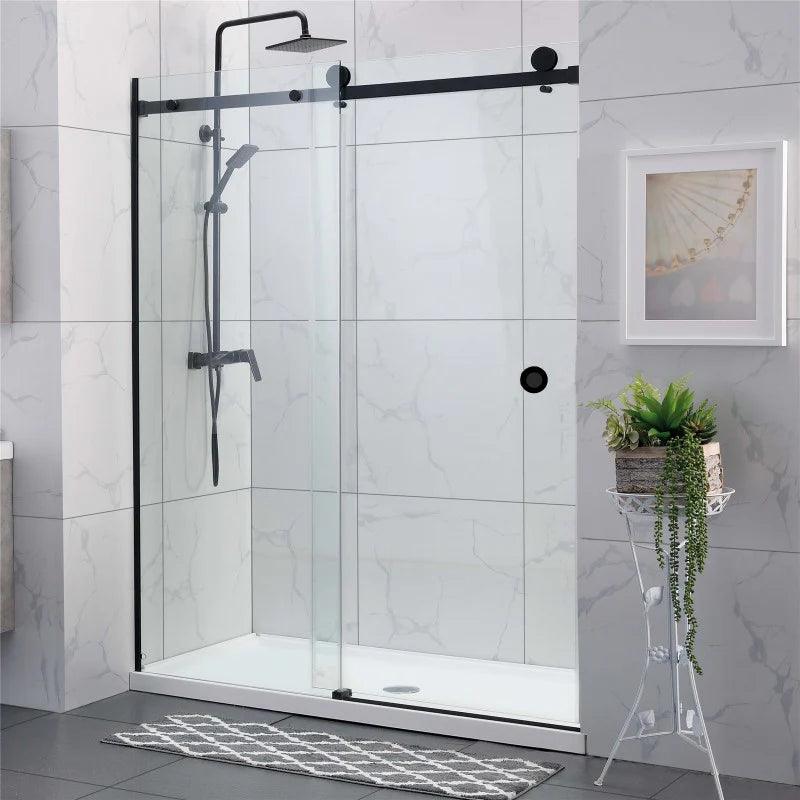 Frameless Adjustable Wall to Wall Sliding Shower Screen Black - Living and Bathroom