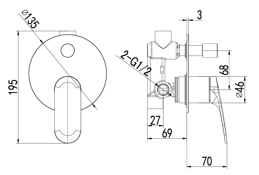 Ikon Sulu II Wall Diverter Mixer Rough-In Body