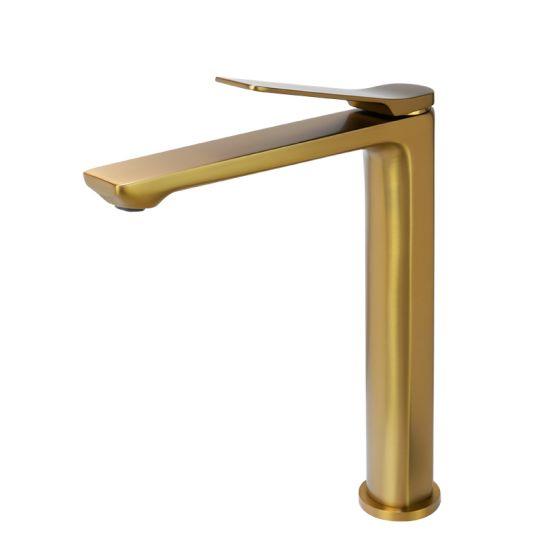 RUSHY Series Brushed Brass Tall Basin Mixer - Living and Bathroom