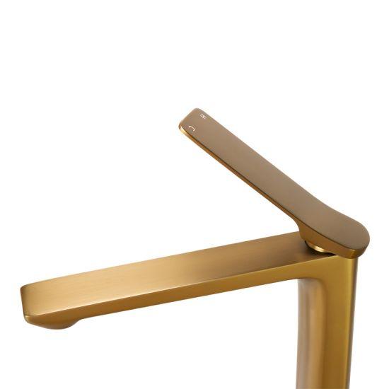 RUSHY Series Brushed Brass Tall Basin Mixer - Living and Bathroom