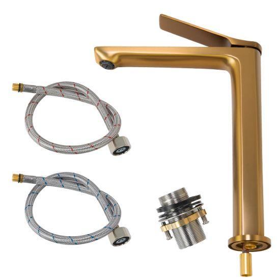 RUSHY Series Brushed Brass Tall Basin Mixer - Living and Bathroom