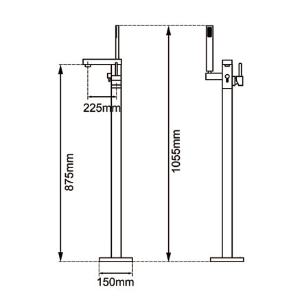 Square Free Standing Bath Mixer with Hand Shower