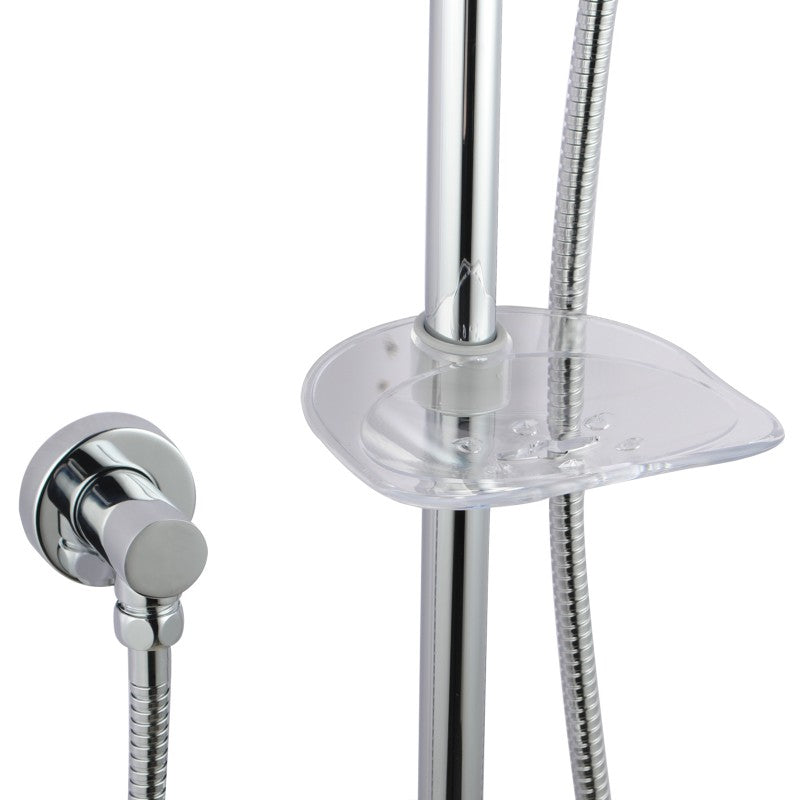Round Chrome Shower Rail Sliding Holder with Soap Dish Water Hose & Wall Connector Only(Stainless Steel Hose)