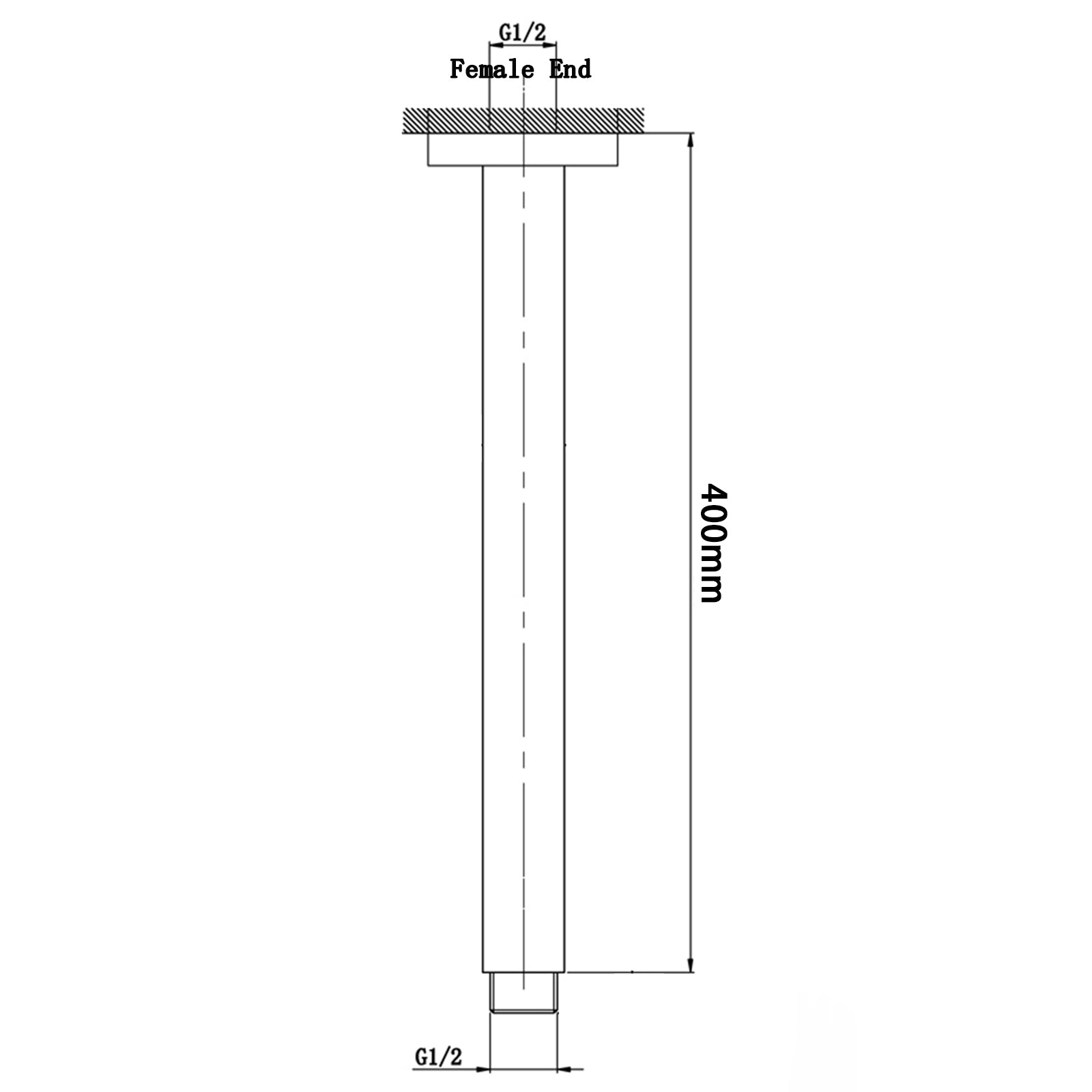 Square Gun Metal Grey Ceiling Shower Arm 400mm