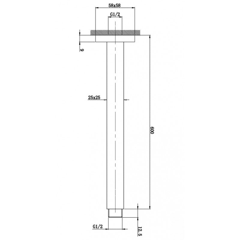 Square Brushed Nickel Ceiling Shower Arm 600mm