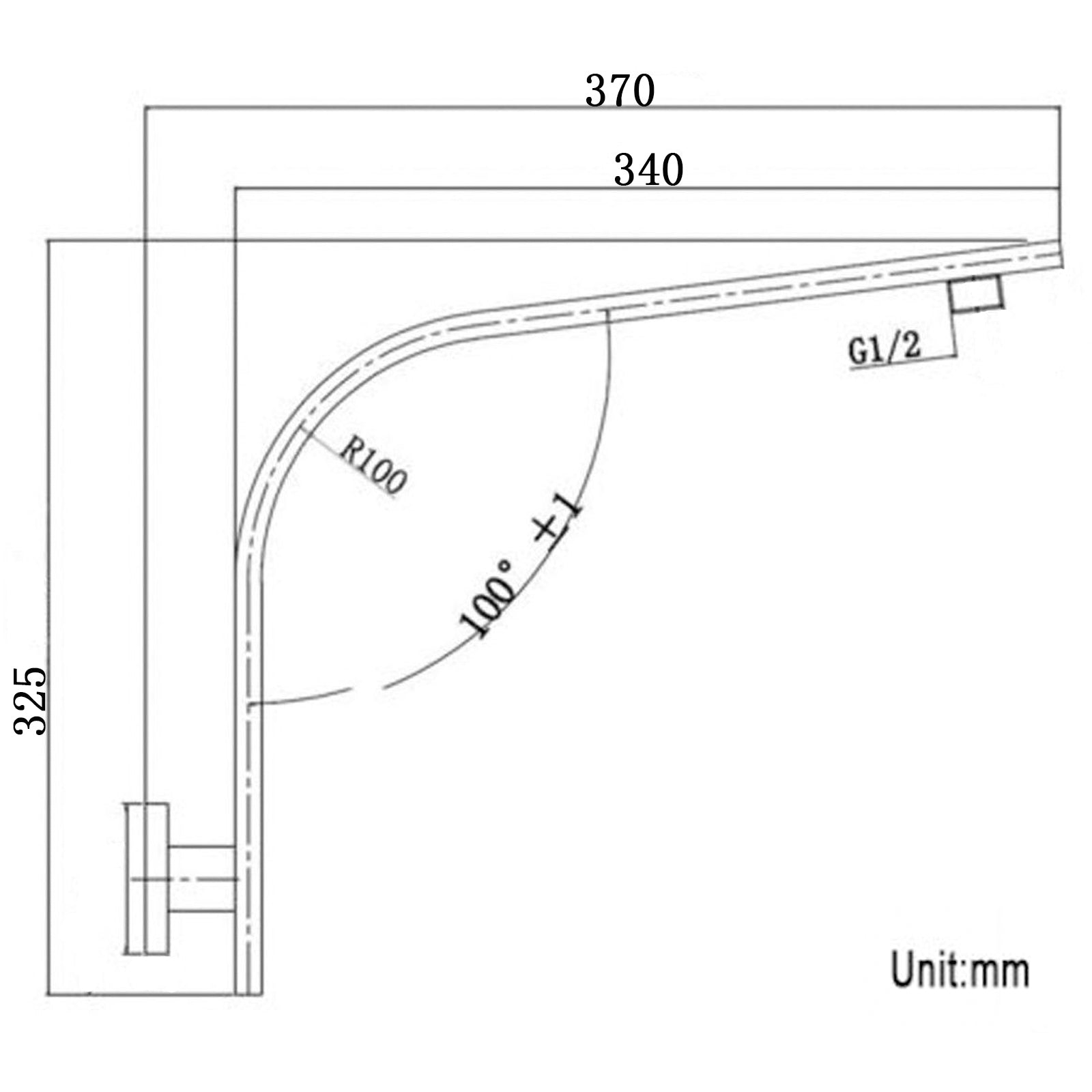 Square Gun Metal Grey Gooseneck Wall Mounted Shower Arm