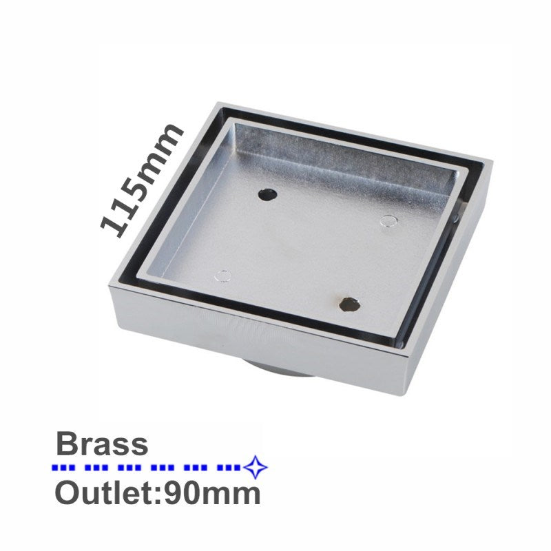115*115mm Chrome Brass Tile Insert Floor Drain(90mm Outlet)
