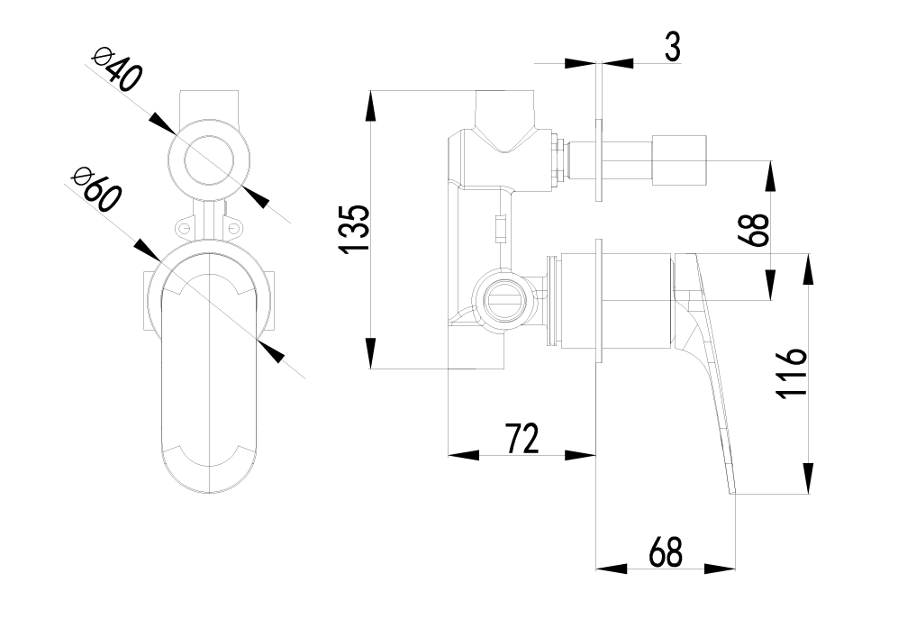 Sulu ii Wall Mixer Diverter Seperate Trim Kits