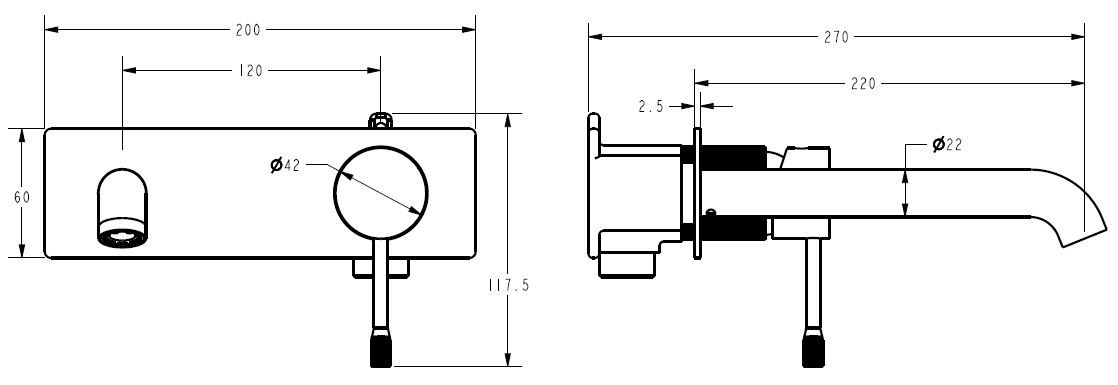 Ikon Linie Wall Basin/Bath Mixer 220mm Spout Trim Kits