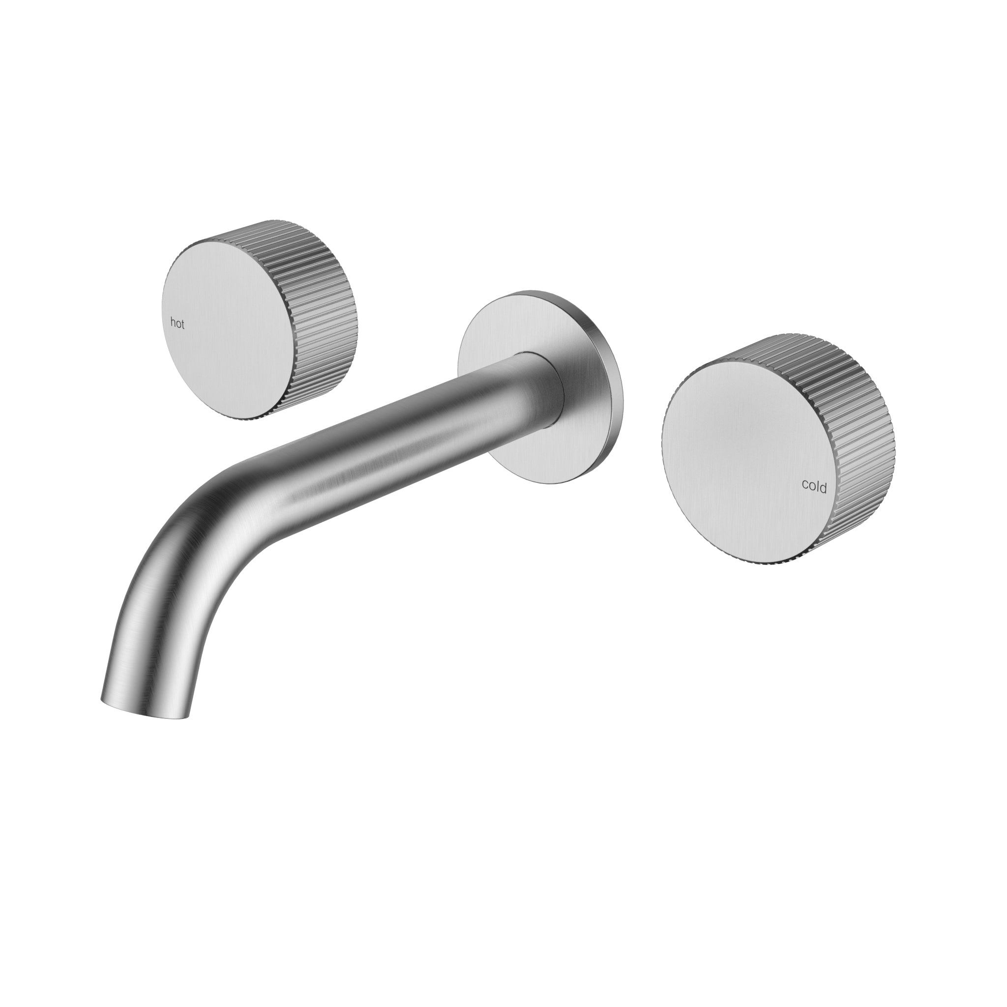 Ikon Hali Fluted 1/4 Turn C/D Wall Basin / Bath Set Brushed Nickel