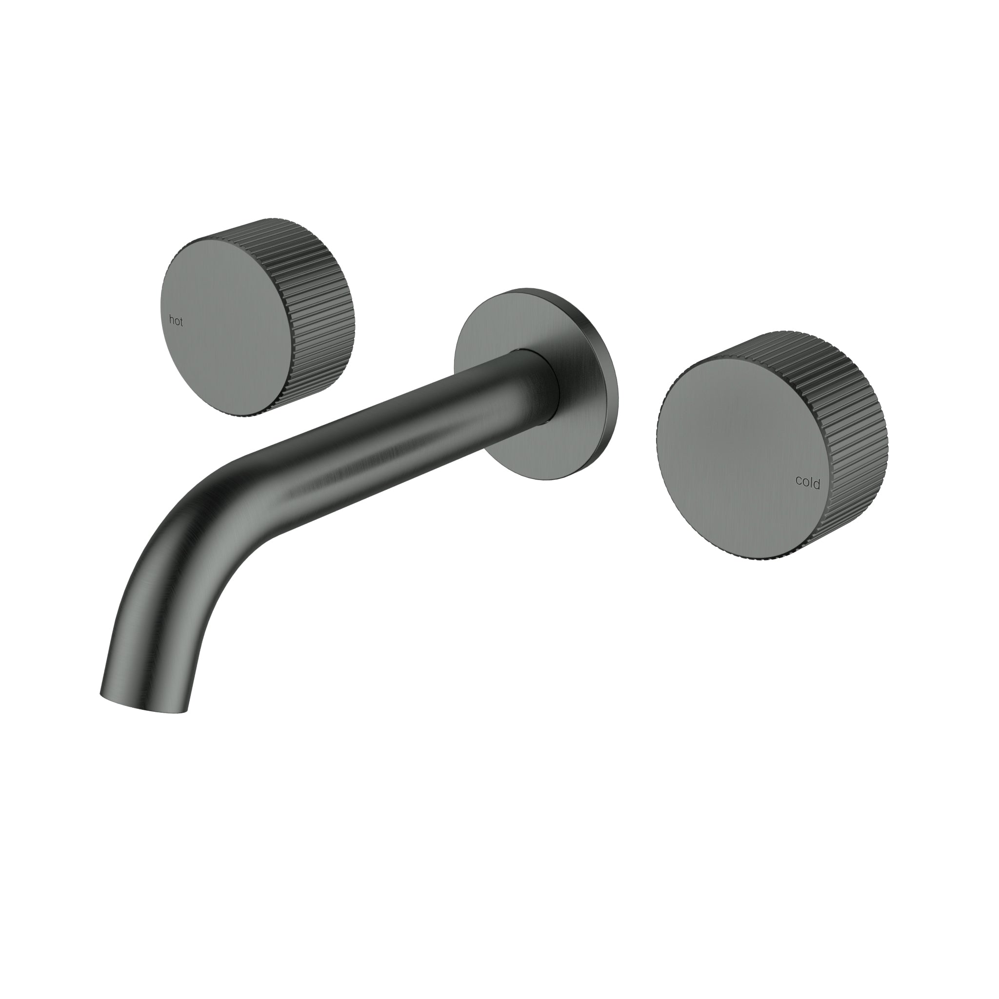 Ikon Hali Fluted 1/4 Turn C/D Wall Basin / Bath Set Gun Metal