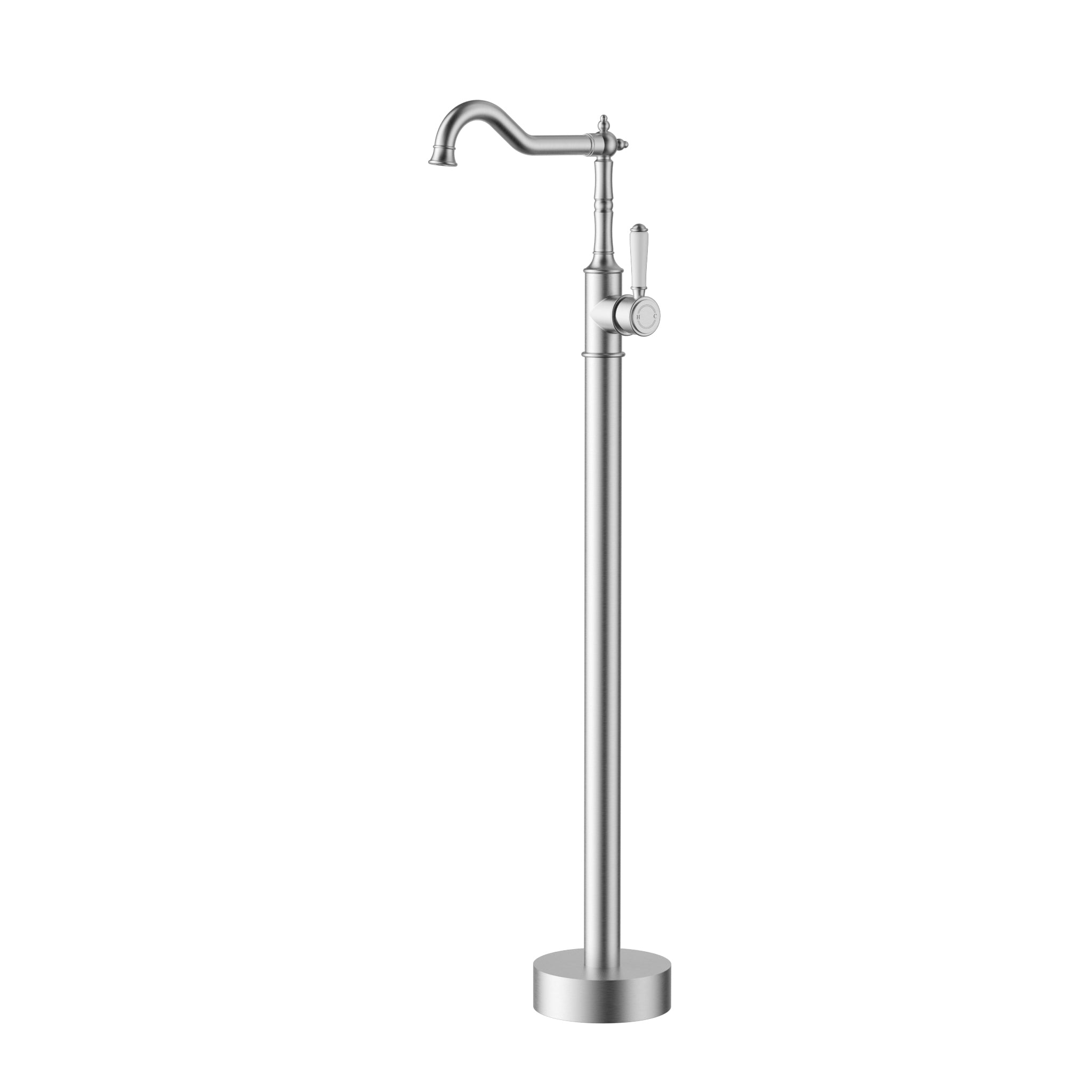 Ikon Clasico Ceramic Handle Freestanding Bath Mixer Spout Brushed Nickel