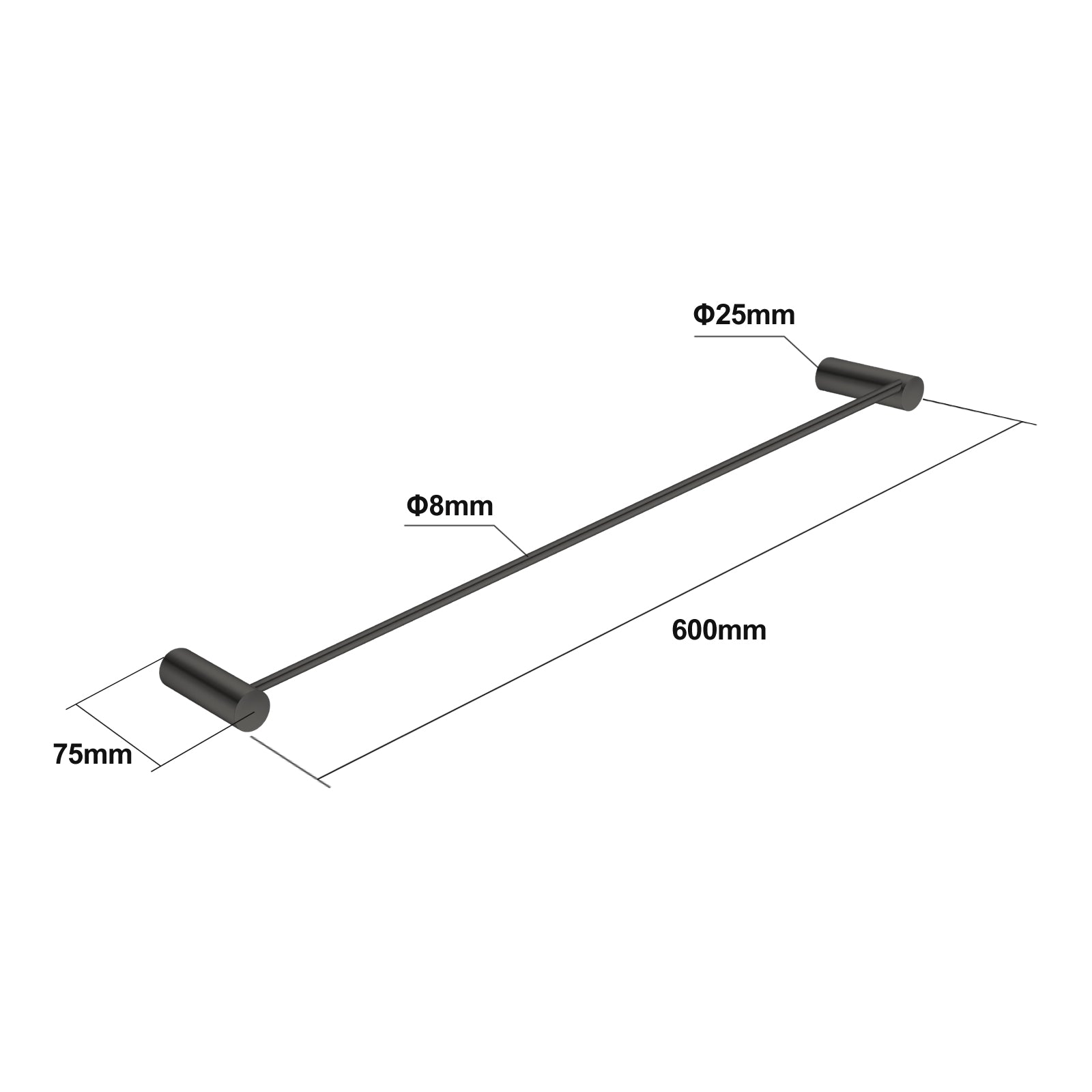 Gun Metal Grey Single Towel Rail 600mm