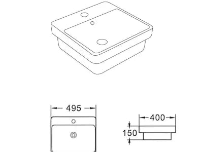 Kliff Insert Basin Tap Hole 495*400*150 Gloss white