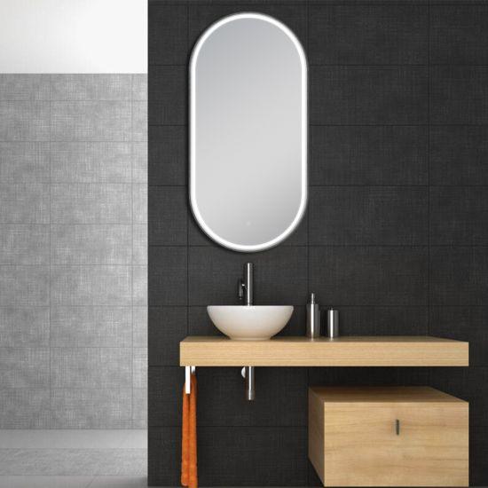 Matte Black Oval Framed LED Mirror 500x1000mm - Living and Bathroom